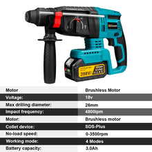 Gisam cordless drill specifications chart, blue and black on white background
