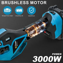 Gisam brushless motor detail, blue and black tool close-up on white