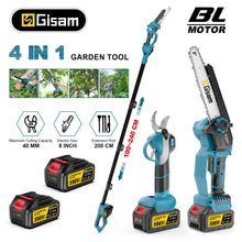 Gisam electric chainsaw scissors packaging, blue and black 4-in-1 tool