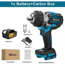 Gisam cordless impact wrench lifestyle shot with carrying box, blue and black