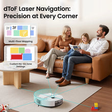 Lefant robot vacuum lifestyle shot with laser navigation near a family