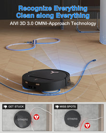 ECOVACS Deebot T50 Pro lifestyle shot, black-blue robot vacuum in natural setting