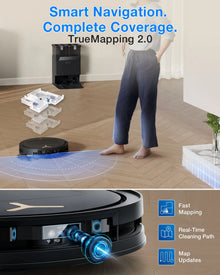 ECOVACS Deebot T50 Pro lifestyle shot, smart navigation coverage in natural light