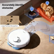 COTIAR robot vacuum front view, white and gold remote control