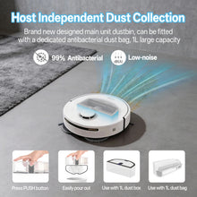 COTIAR robot vacuum detail shot, dust collection and included accessories
