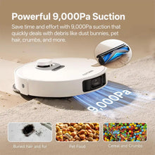 COTIAR robot vacuum white detail shot, powerful suction cleaning debris