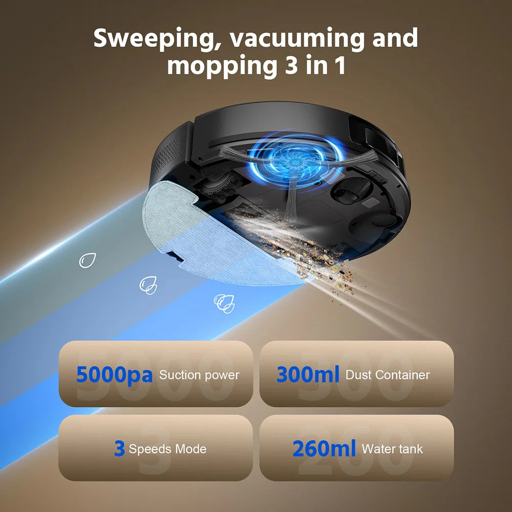 Teendow D10S robot vacuum 3-in-1 sweeping vacuuming mopping on solid background