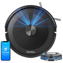 Teendow D10S robot vacuum black-blue lifestyle with app control and LED lights