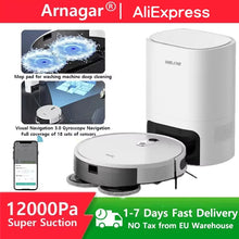 Arnagar S10 robot vacuum in white and blue, lifestyle front view
