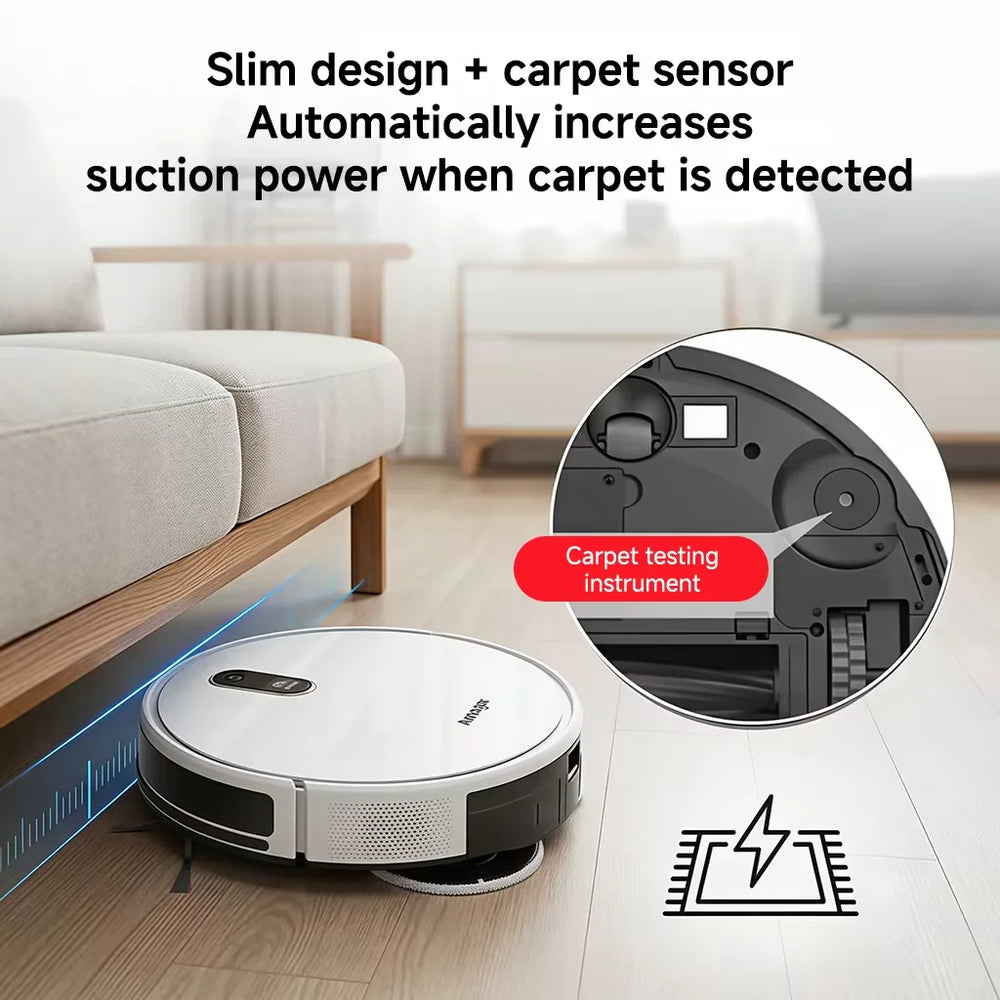 Arnagar S10 robot vacuum detail in white and black, slim design view
