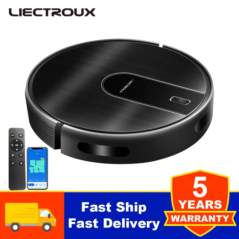 Liectroux N7S-U robot vacuum front view, black round design with control panel