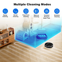 Robot vacuum lifestyle shot with water tank and cleaning brush on natural background