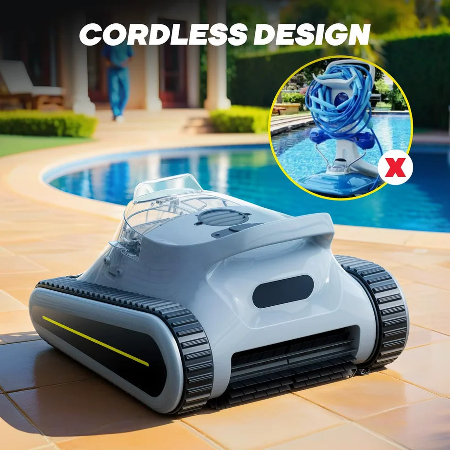 Seauto Crab Pro lifestyle poolside shot in blue and gray with cordless design
