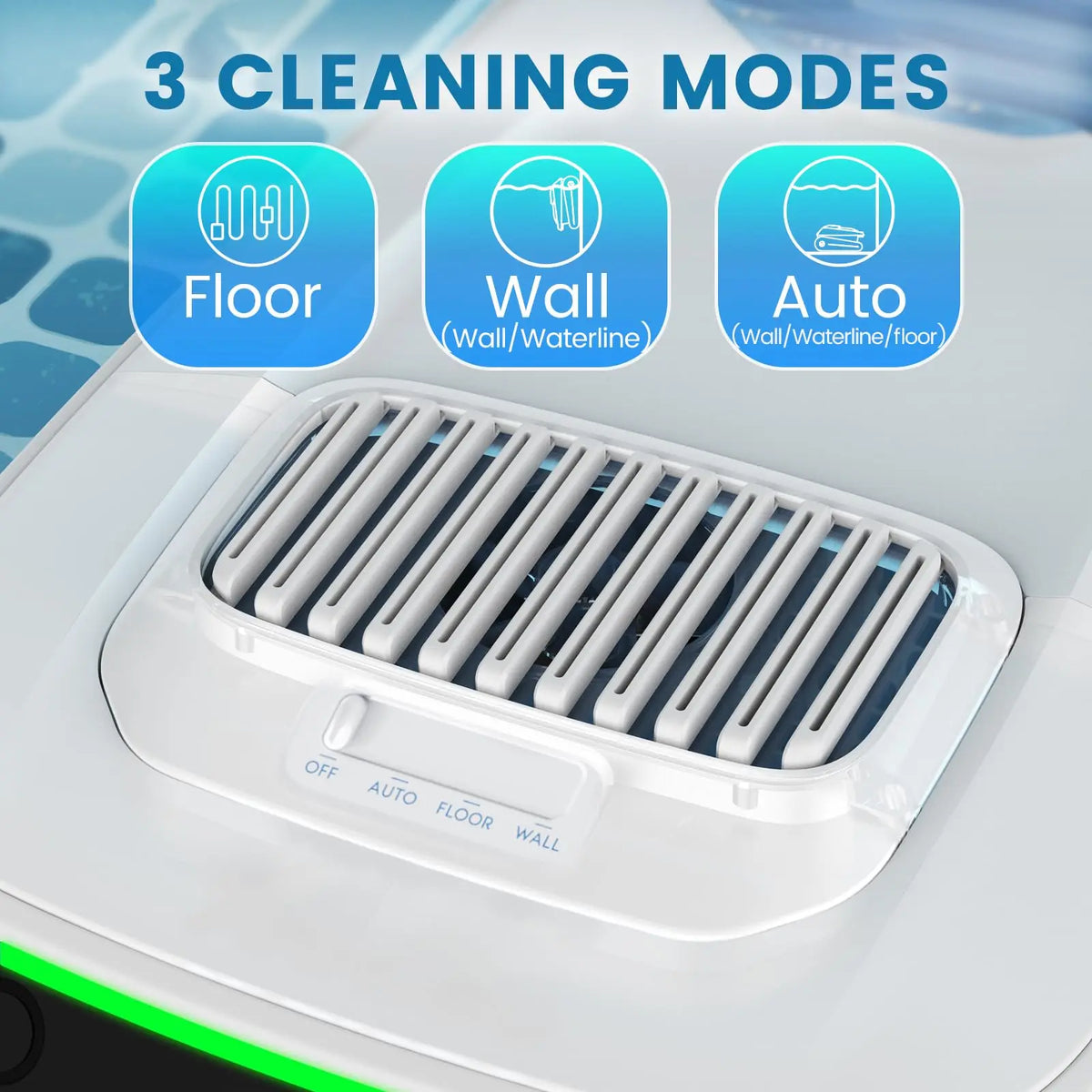 AIRROBO PC10 cleaning modes interface detail, icons on blue screen