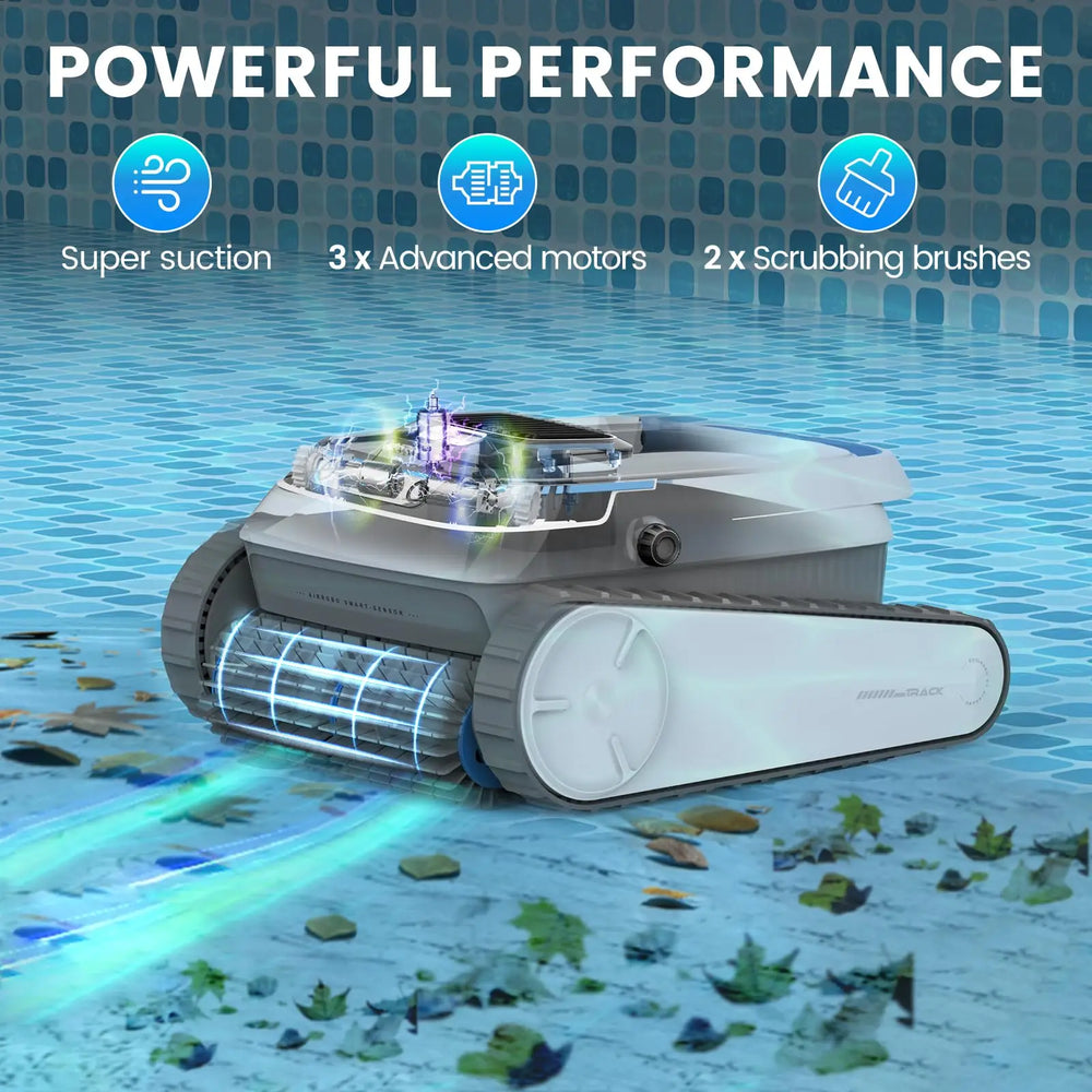 AIRROBO PC10 close-up detail of waterproof robotic pool vacuum, gray