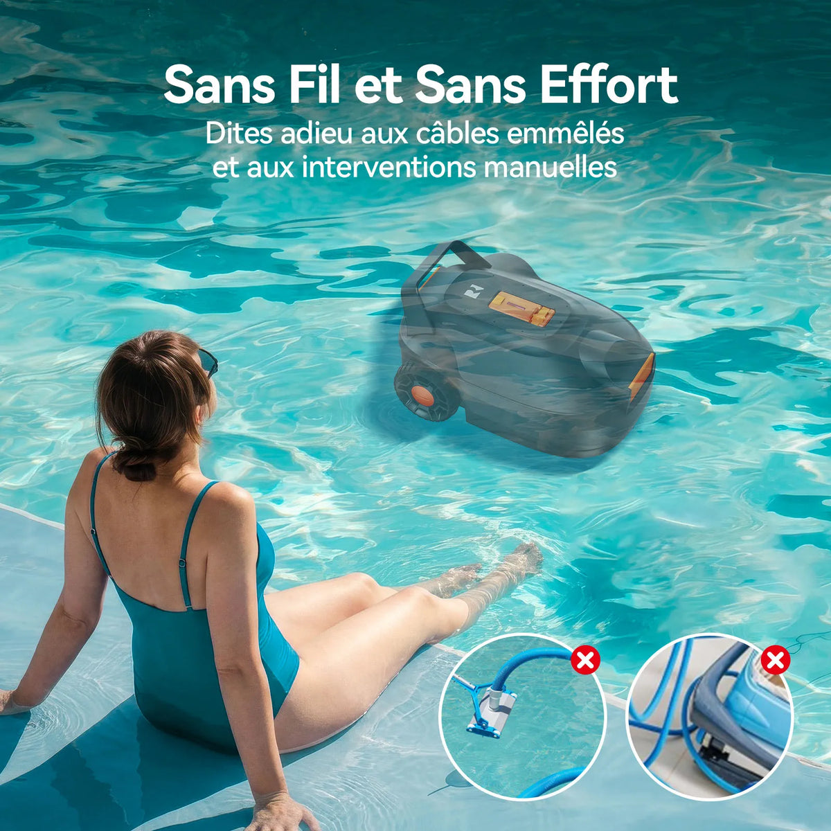 Redkey S200 lifestyle shot with person, wireless pool cleaning