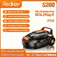 Redkey S200 front view, black and purple compact pool cleaner