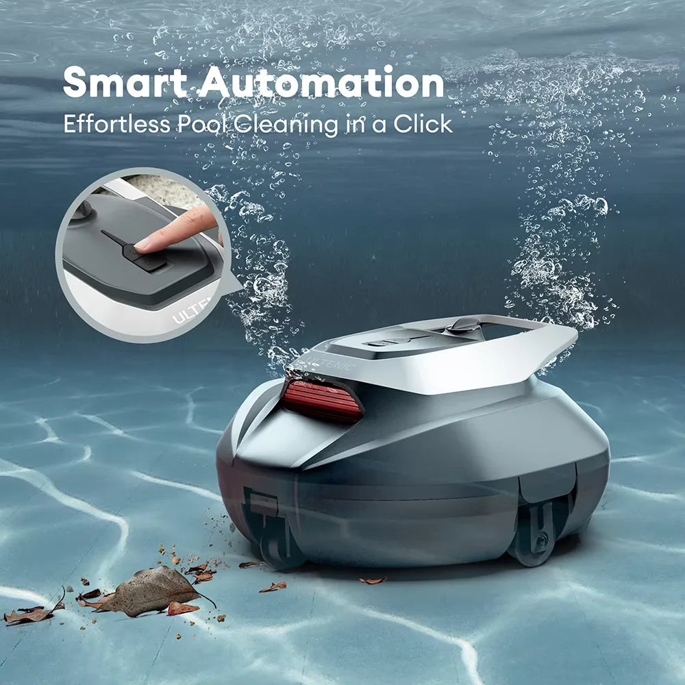 Ultenic P1O pool cleaner detail, waterproof design in black and silver