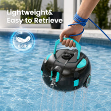 Vastorm pool cleaner button detail in black and blue, one-click start