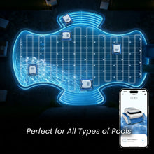 AiRROBO PC20 pool cleaning path detail, blue and white grid pattern