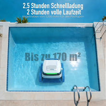 AiRROBO PC20 pool robot in water, waterproof cleaning view, blue and white