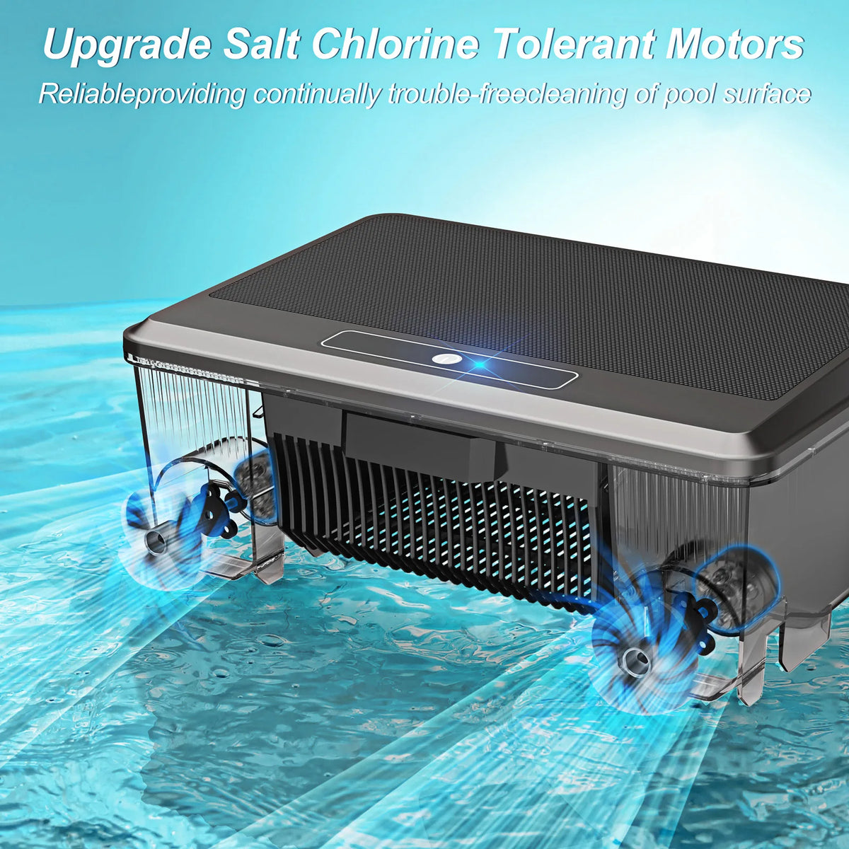 Vastorm robotic pool cleaner detail close-up, enhanced suction and waterproof