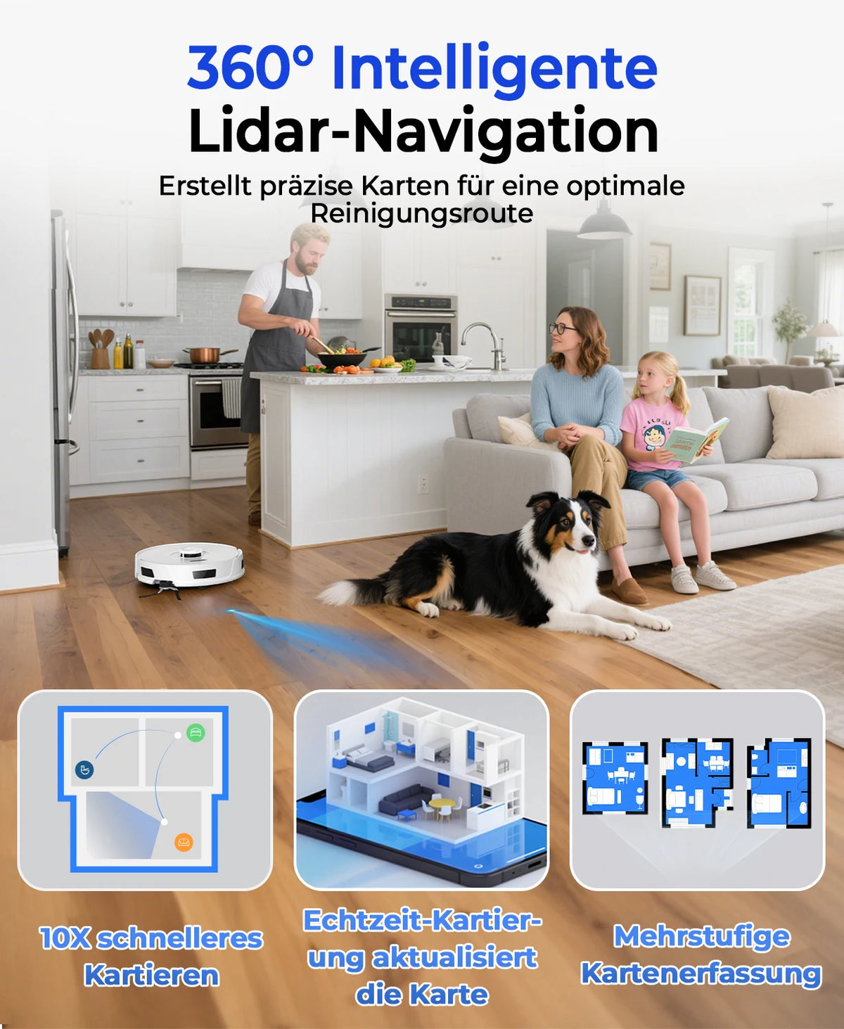 Redroad R11 lifestyle in living room, white and blue 360° navigation