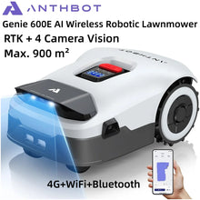 ANTHBOT Genie 600E front view, white robotic mower with red accents