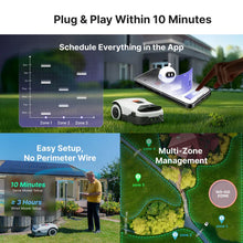 ANTHBOT Genie 600E smart mapping lifestyle view, white mower on lawn