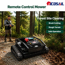 Remote control brush mower packaging, black red green