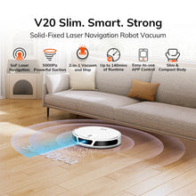 ILIFE V20 lifestyle shot, slim robot vacuum in home setting