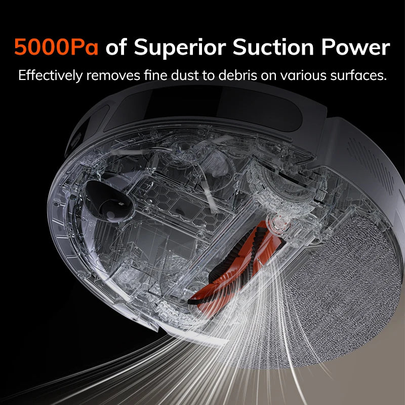 ILIFE V20 suction power detail, black and orange vacuum removing dust