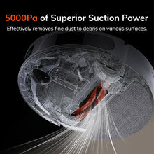 ILIFE V20 suction power detail, black and orange vacuum removing dust