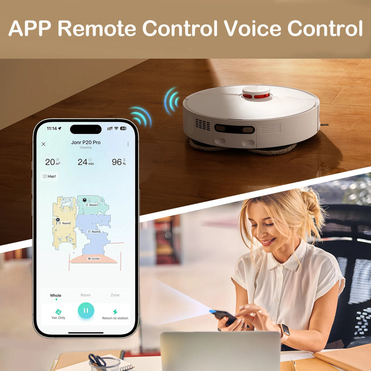 JONR Robot Vacuum P20 Pro app control lifestyle shot