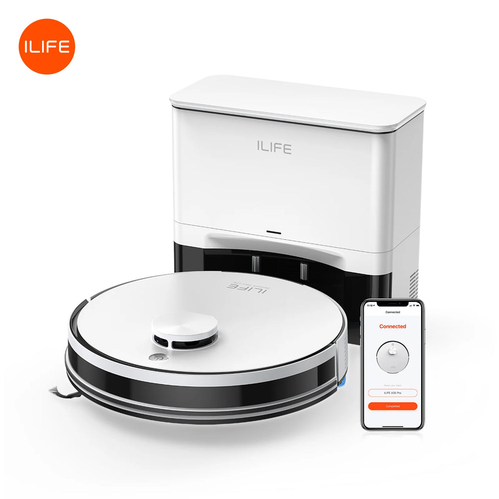 ILIFE A30 Pro front view robot vacuum in white and black