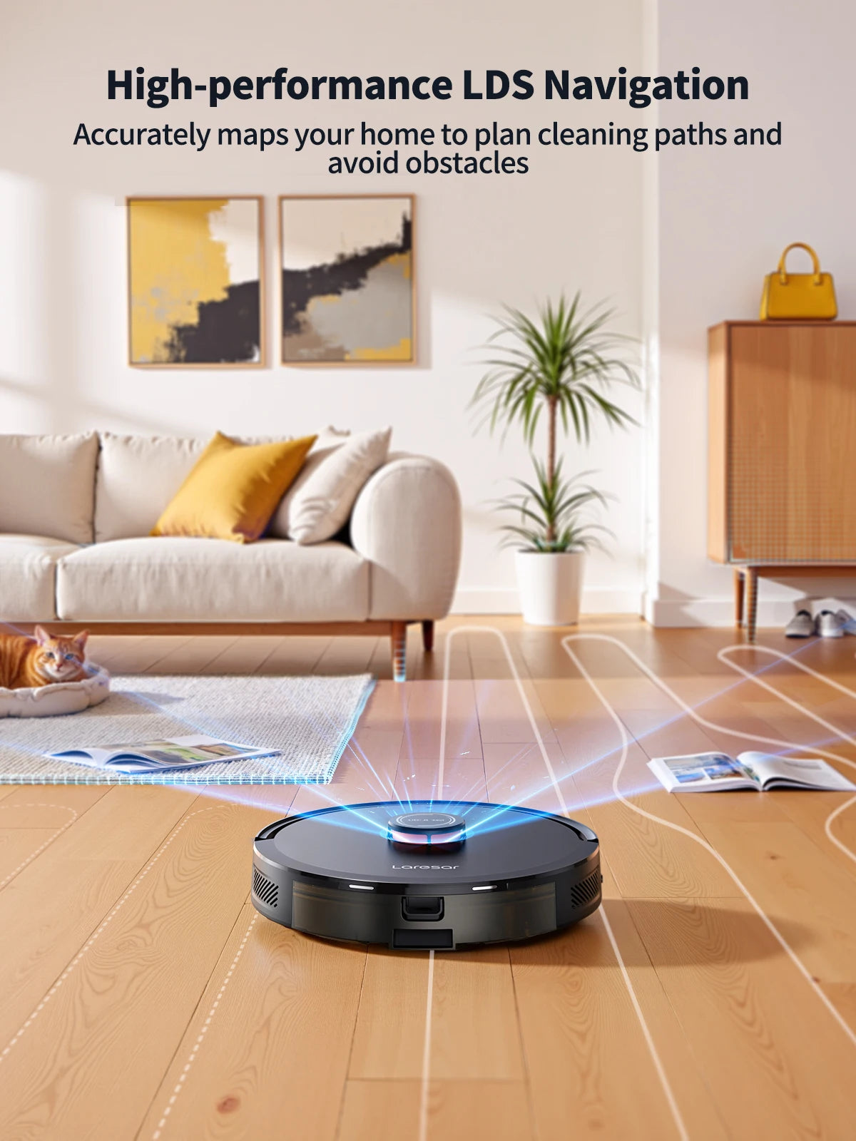 Laresar L20 robot vacuum lifestyle, black with smart navigation