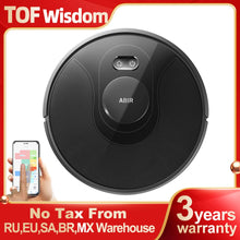ABIR X8 robot vacuum black front detail with control buttons on white