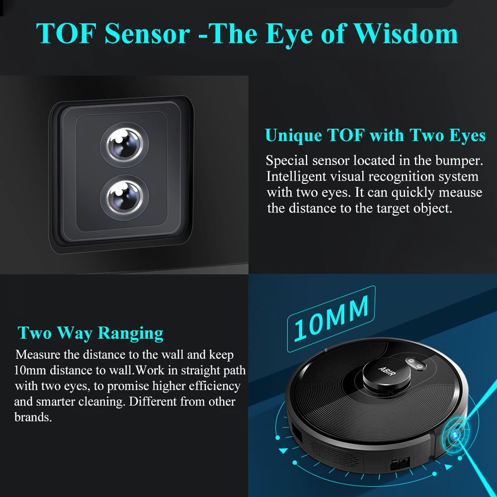 ABIR X8 robot vacuum black sensor detail close-up on white