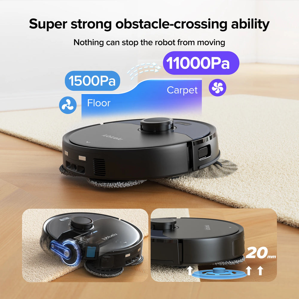 Lubluelu S1000 robot vacuum lifestyle shot, black, smart app control