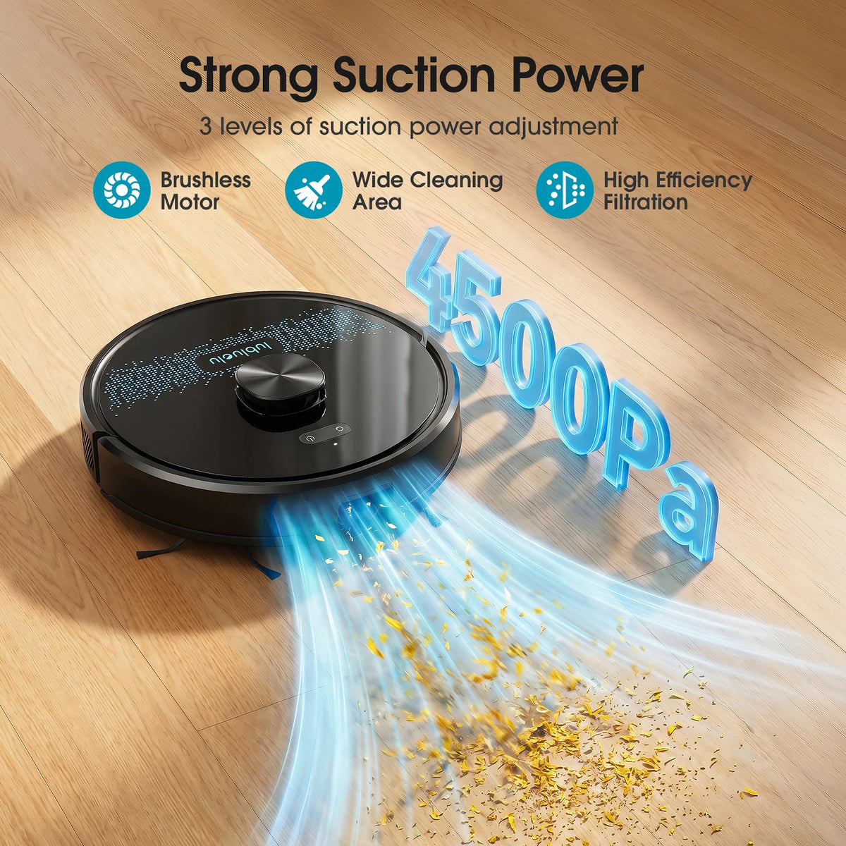 Lubluelu SL60 Max+ black robot vacuum detail with blue light effect