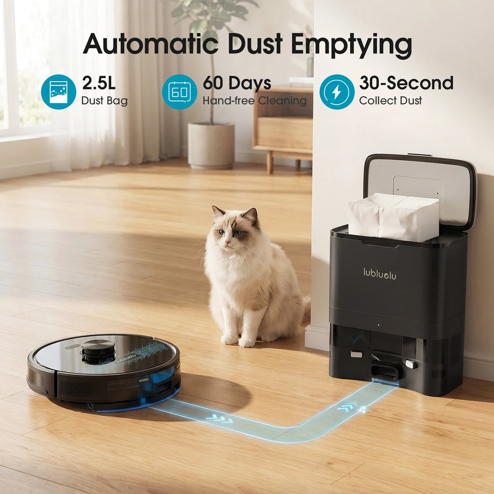 Lubluelu SL60 Max+ black robot vacuum front view with charging dock
