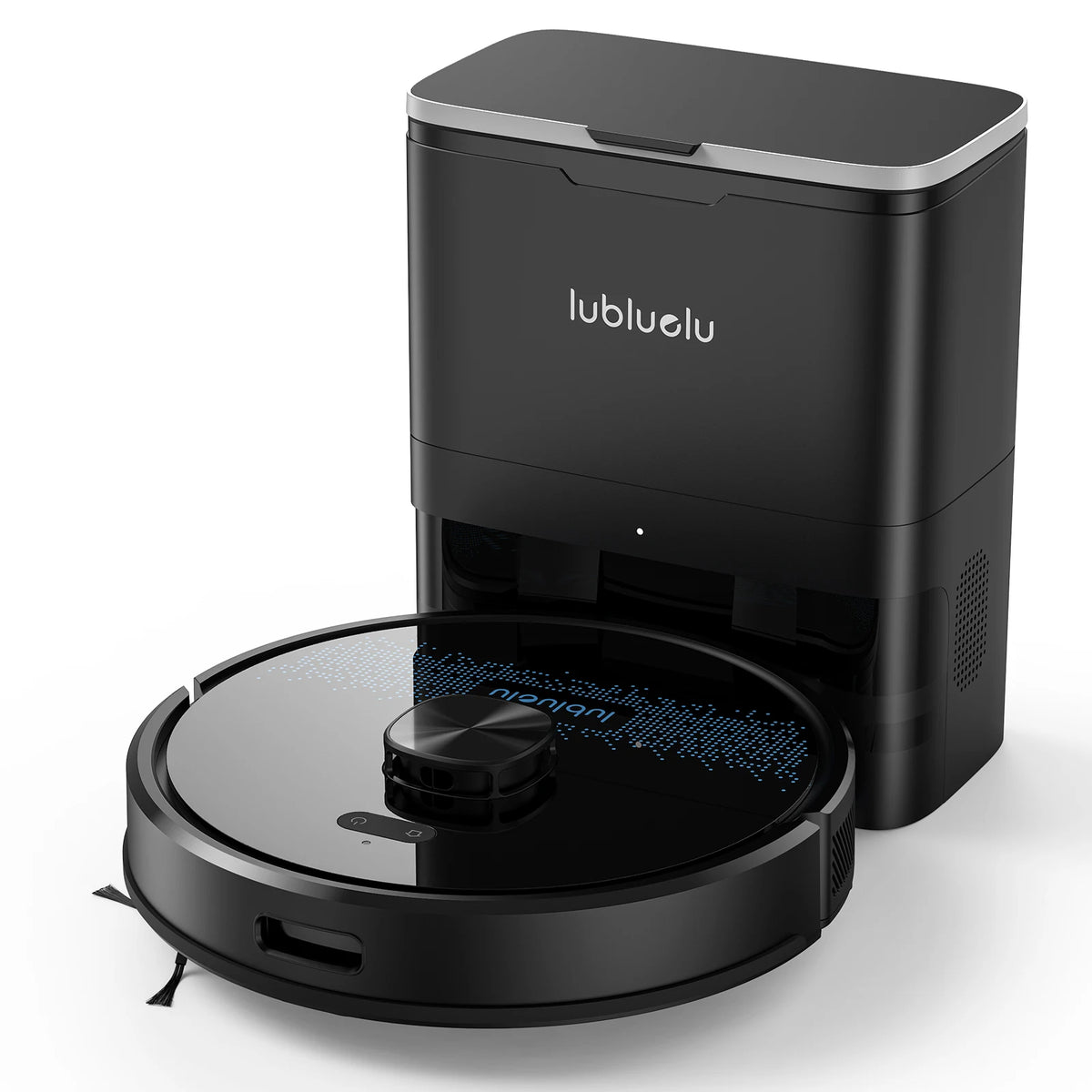 Lubluelu SL60 Max+ black robot vacuum front view with dock