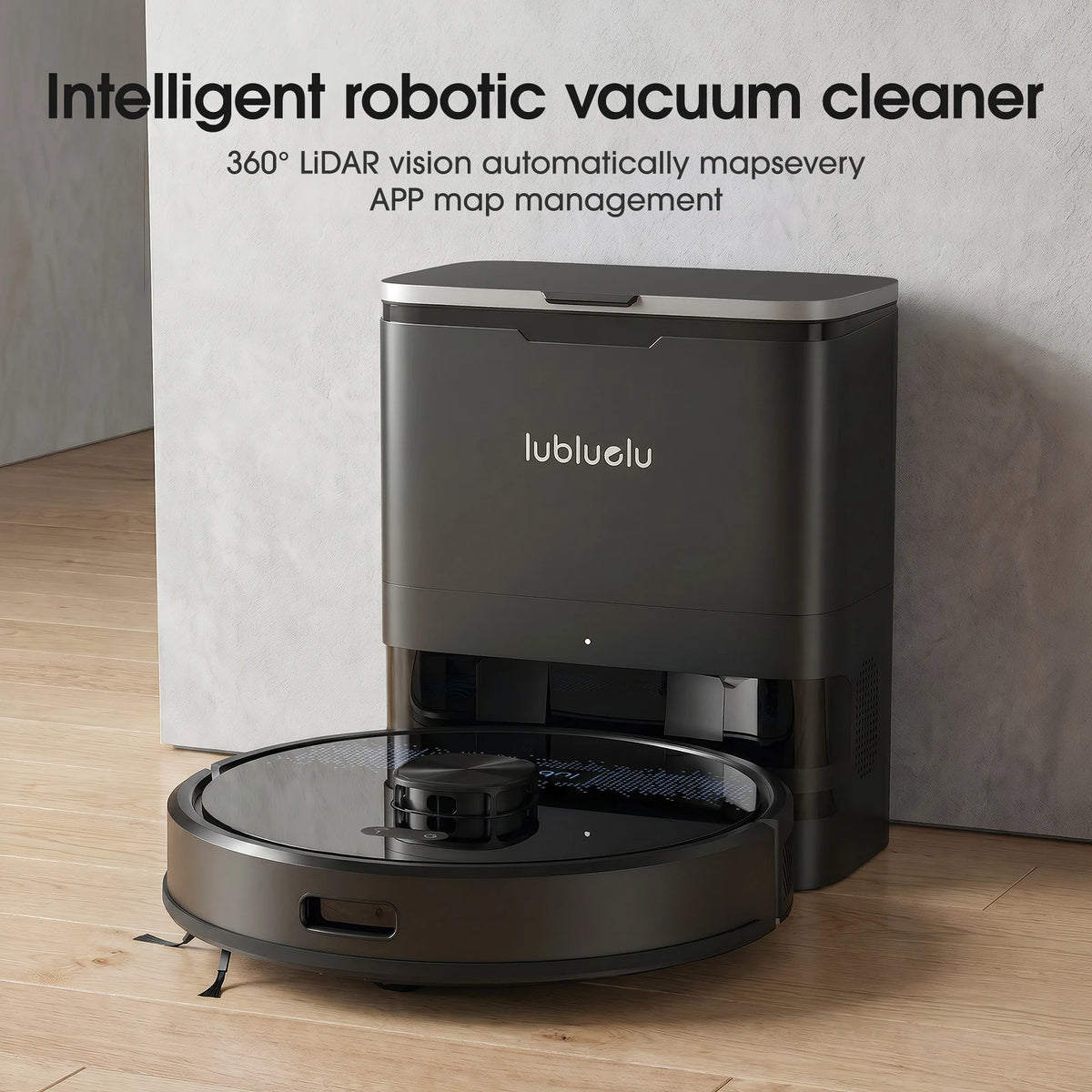 Lubluelu SL60 Max+ black robot vacuum front view with smart dock