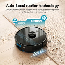 Lubluelu SL60 Max+ black-and-white robot vacuum with cat by dock
