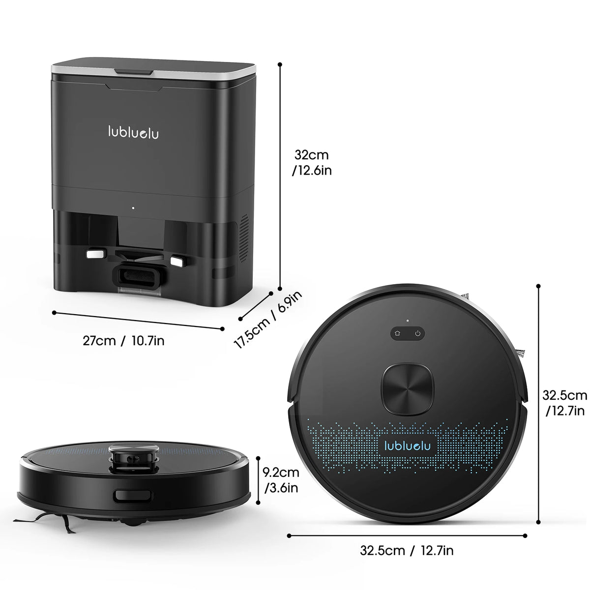 Lubluelu SL60 Max+ robot vacuum packaging with top and side views