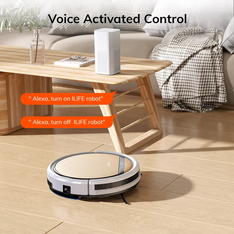 ILIFE V5s Ultra lifestyle shot, voice control robot vacuum in white
