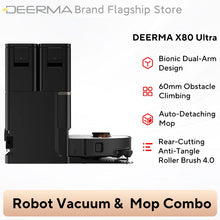 Deerma X80 Ultra packaging front view, black and orange robot vacuum