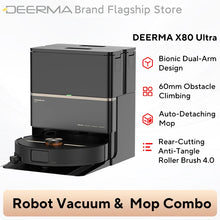 Deerma X80 Ultra packaging front view, black and orange robot vacuum