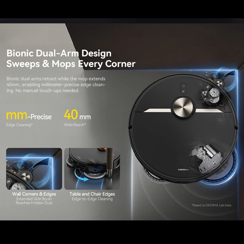 Deerma X80 Ultra robot vacuum side view, black and blue smart design