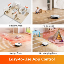 ILIFE V30 app control lifestyle shot, white robot vacuum with orange phone UI